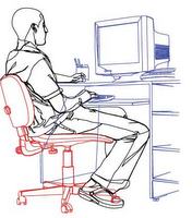 sketch of man sitting at computer
